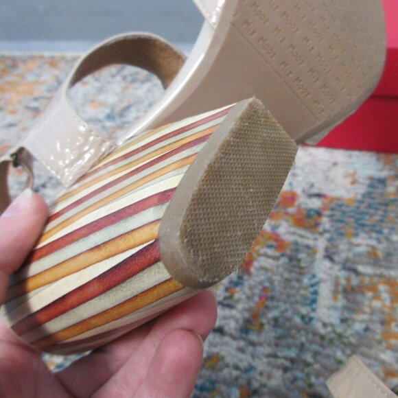 Miz Mooz Marnie High Heels Sandals Leather Strap 7 Beige Block y2k Stripe 520 - Picture 12 of 15